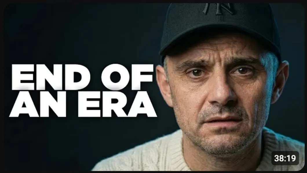 Gary Vaynerchuk YouTube thumbnail with the text END OF AN ERA beside a close-up of his serious facial expression