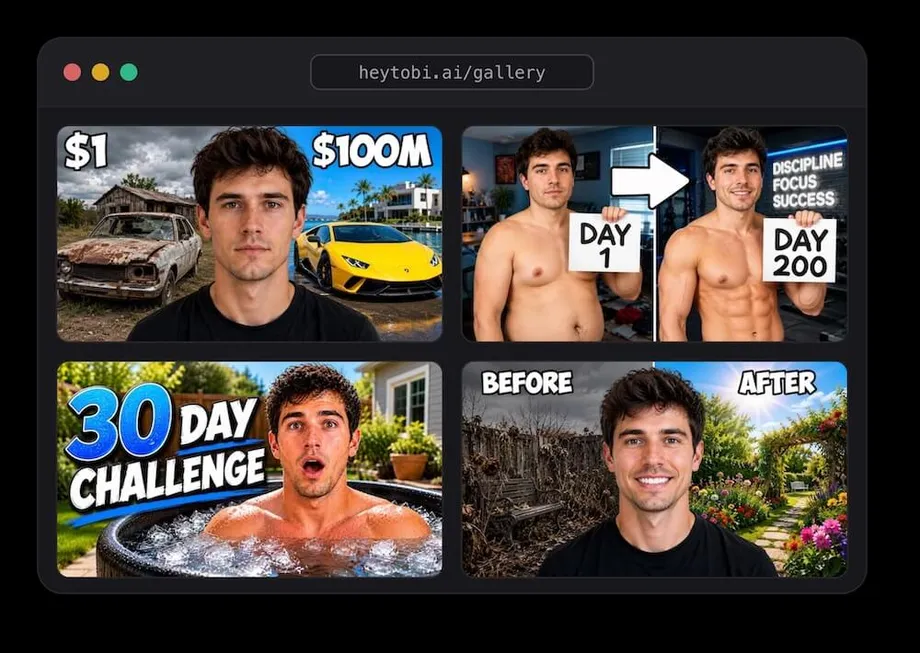 HeyTobi YouTube thumbnail examples