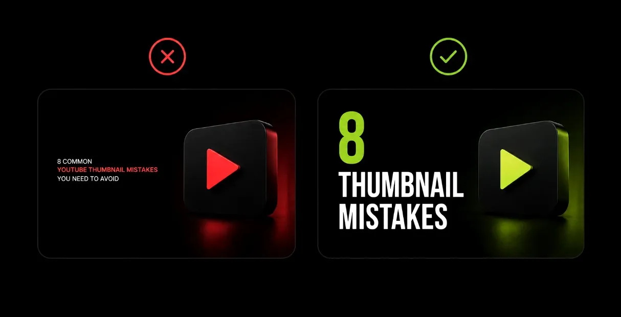 An image of a youtube thumbnail with small text compared side by side to a youtube thumbnail with large text
